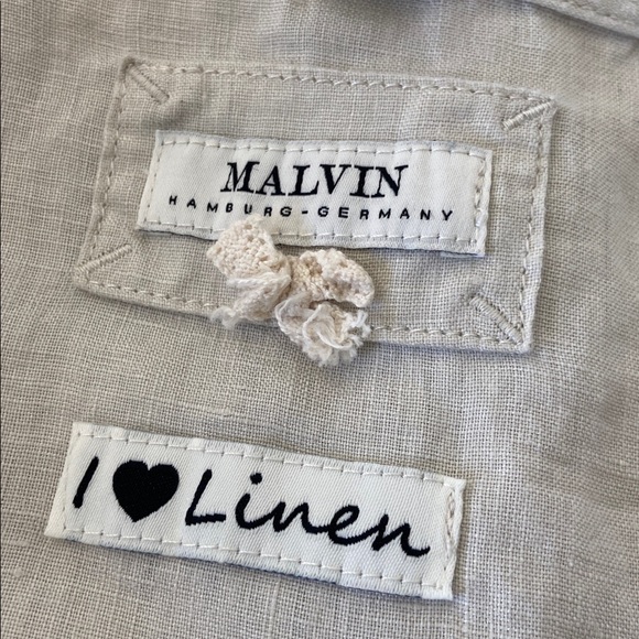 Malvin Hamburg Germany Light Tan 100% Linen Crochet CottageCore Peasant Size XL - Picture 8 of 13